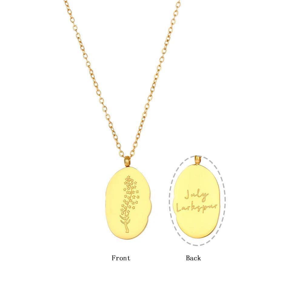 Gold Plated Birth Month Flower Stainless Steel Tarnish Free Pendant Necklace - Tarot Treasures