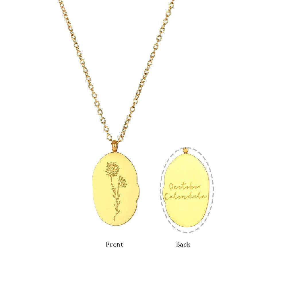 Gold Plated Birth Month Flower Stainless Steel Tarnish Free Pendant Necklace - Tarot Treasures