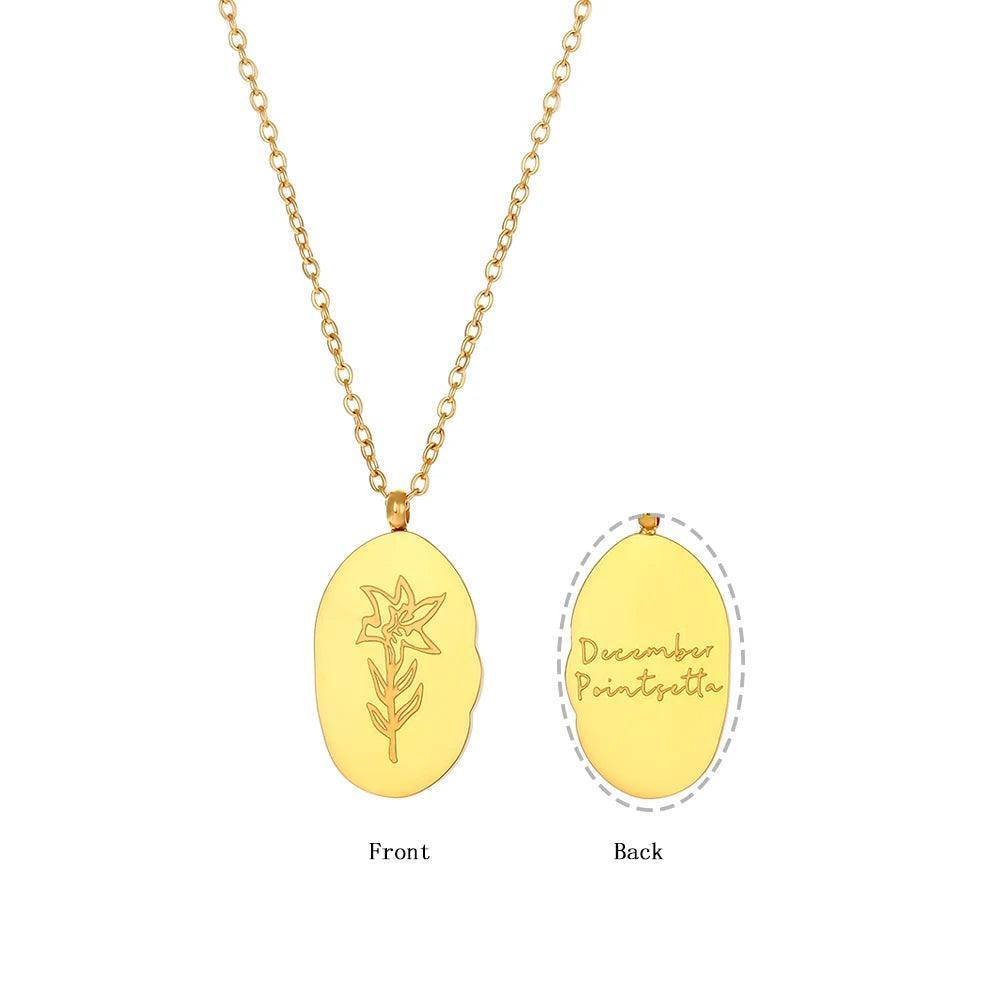 Gold Plated Birth Month Flower Stainless Steel Tarnish Free Pendant Necklace - Tarot Treasures