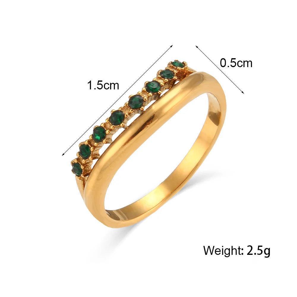 Green and Clear Rhinestone Stainless Steel Tarnish Free Rings - Tarot Treasures