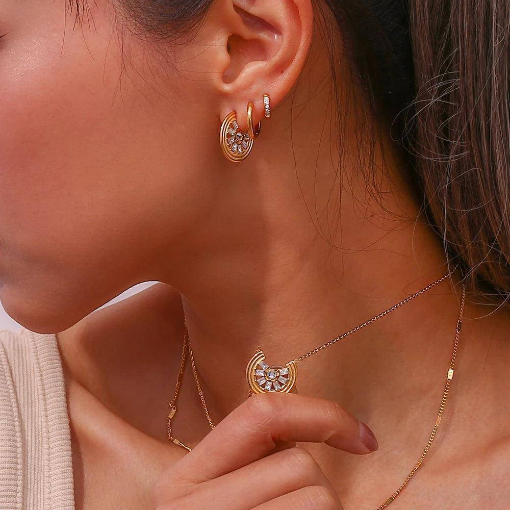 Green and Clear Zircon Crystal Stainless Steel Tarnish Free Necklaces and Earrings - Tarot Treasures