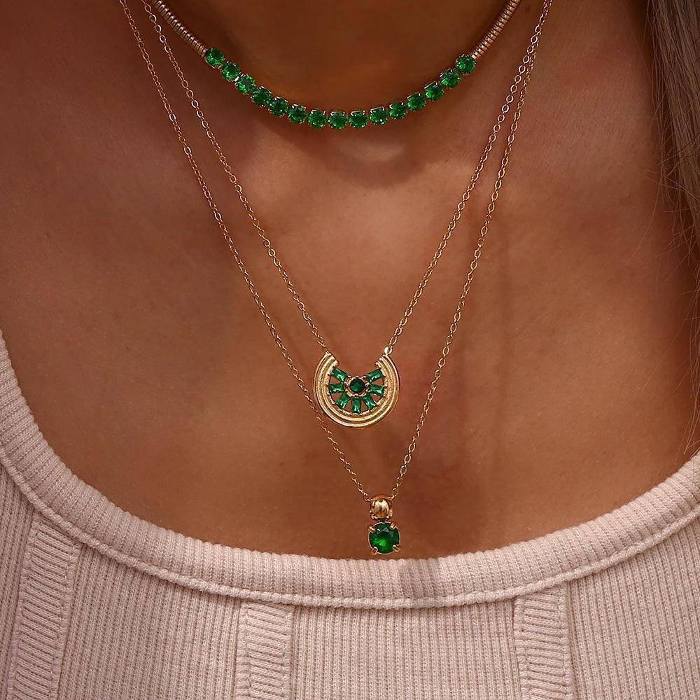 Green and Clear Zircon Crystal Stainless Steel Tarnish Free Necklaces and Earrings - Tarot Treasures