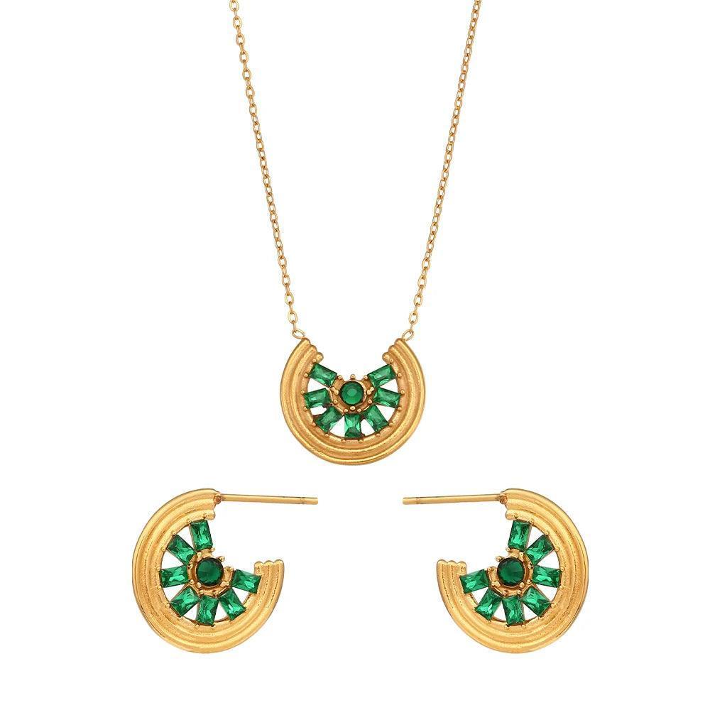 Green and Clear Zircon Crystal Stainless Steel Tarnish Free Necklaces and Earrings - Tarot Treasures