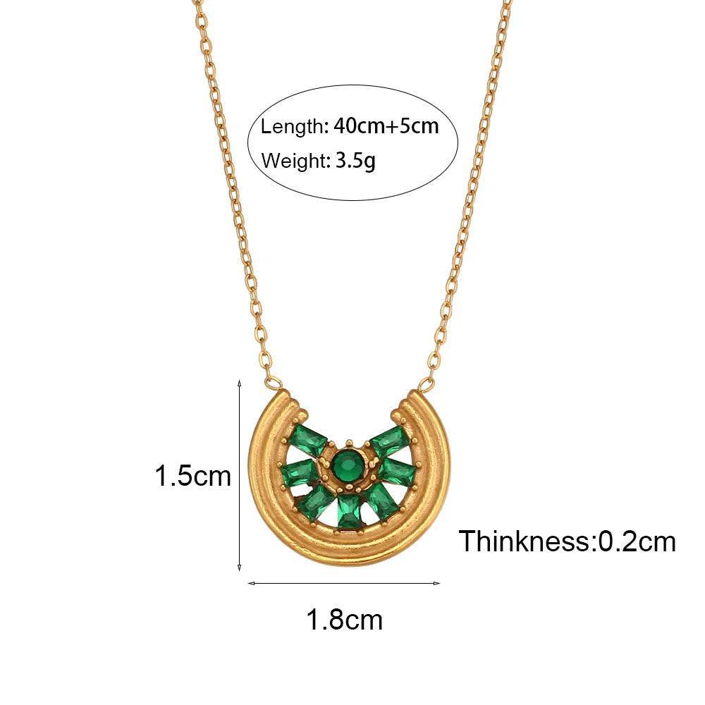 Green and Clear Zircon Crystal Stainless Steel Tarnish Free Necklaces and Earrings - Tarot Treasures