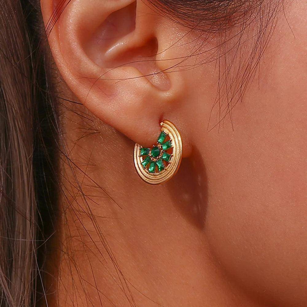 Green and Clear Zircon Crystal Stainless Steel Tarnish Free Necklaces and Earrings - Tarot Treasures