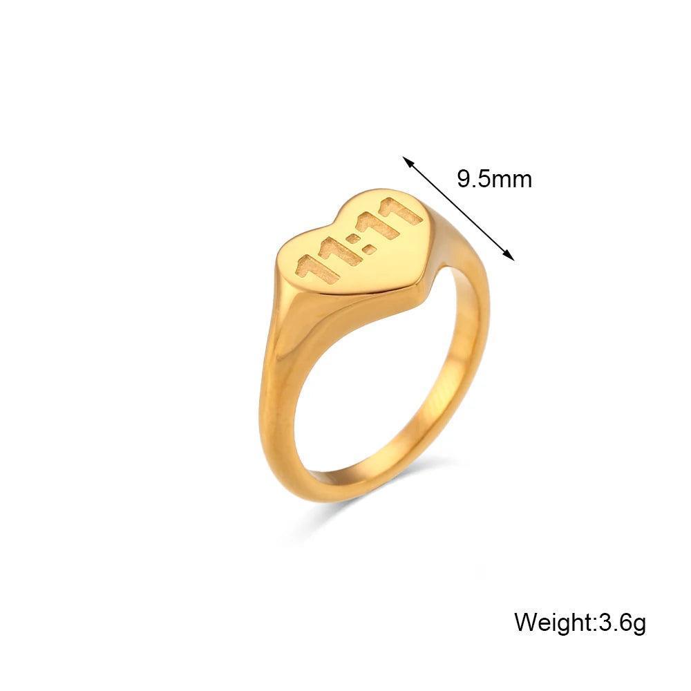 Heart Shape 11:11 Angel Number Stainless Steel Tarnish Free Ring - Tarot Treasures