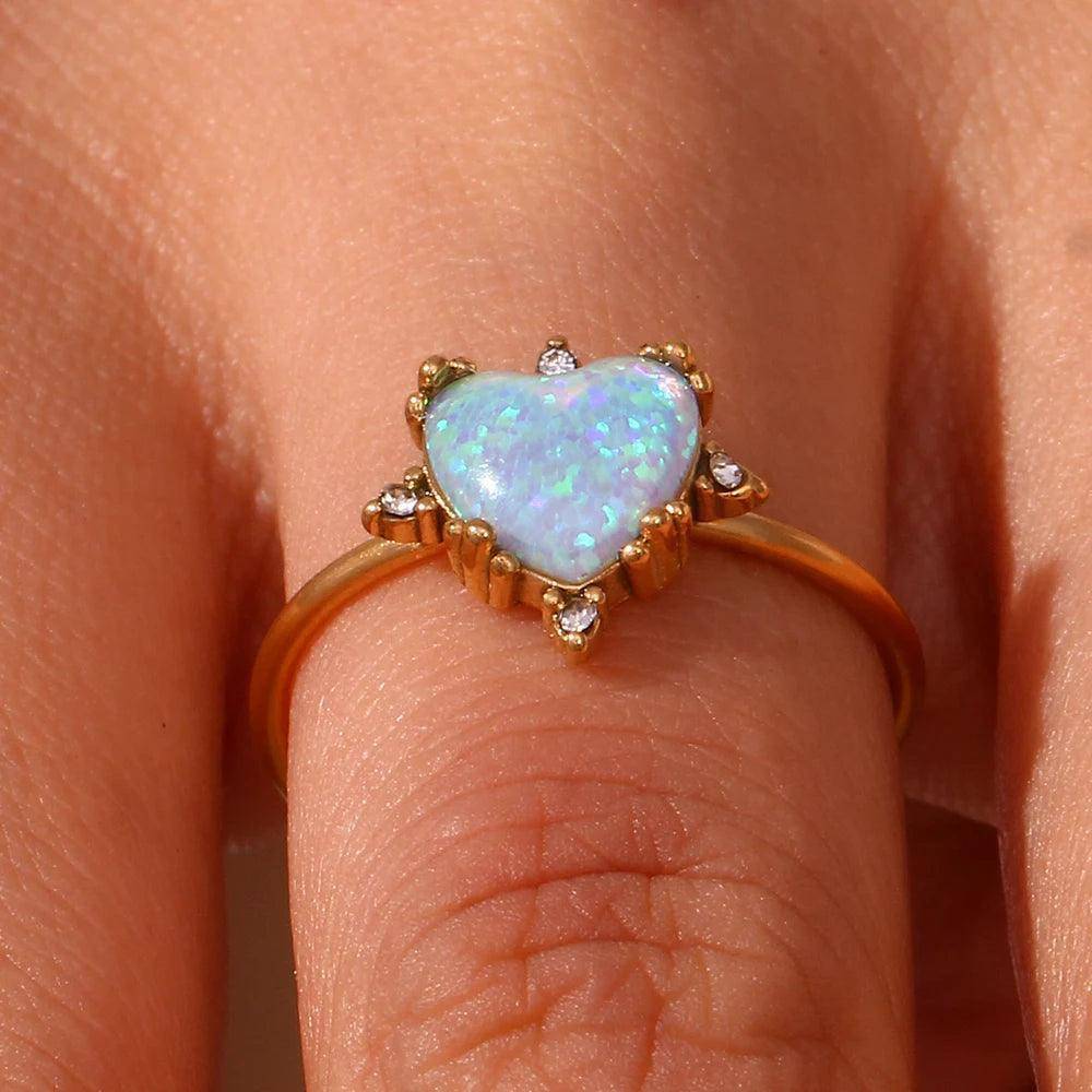 Majestic Opal Stone Stainless Steel Tarnish Free Rings - Tarot Treasures