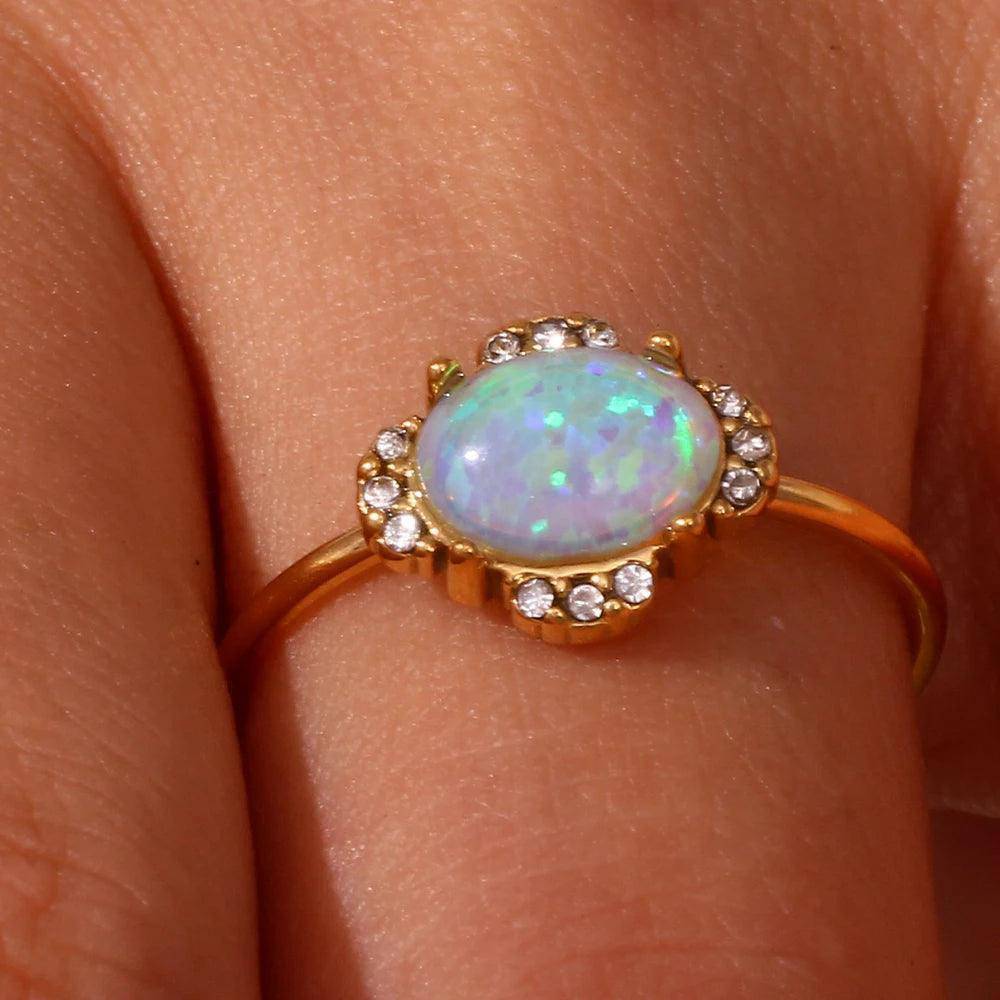 Majestic Opal Stone Stainless Steel Tarnish Free Rings - Tarot Treasures