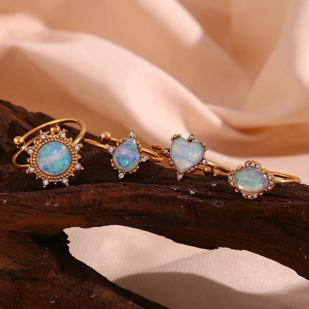 Majestic Opal Stone Stainless Steel Tarnish Free Rings - Tarot Treasures