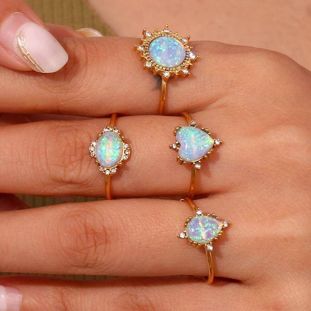 Majestic Opal Stone Stainless Steel Tarnish Free Rings - Tarot Treasures