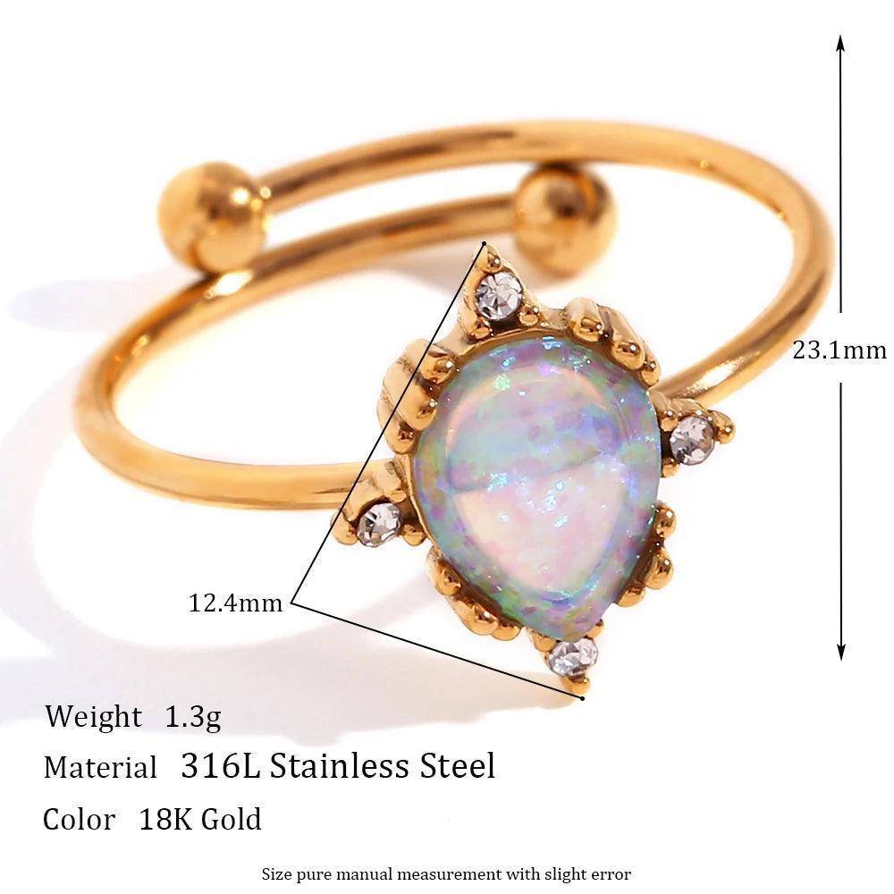 Majestic Opal Stone Stainless Steel Tarnish Free Rings - Tarot Treasures