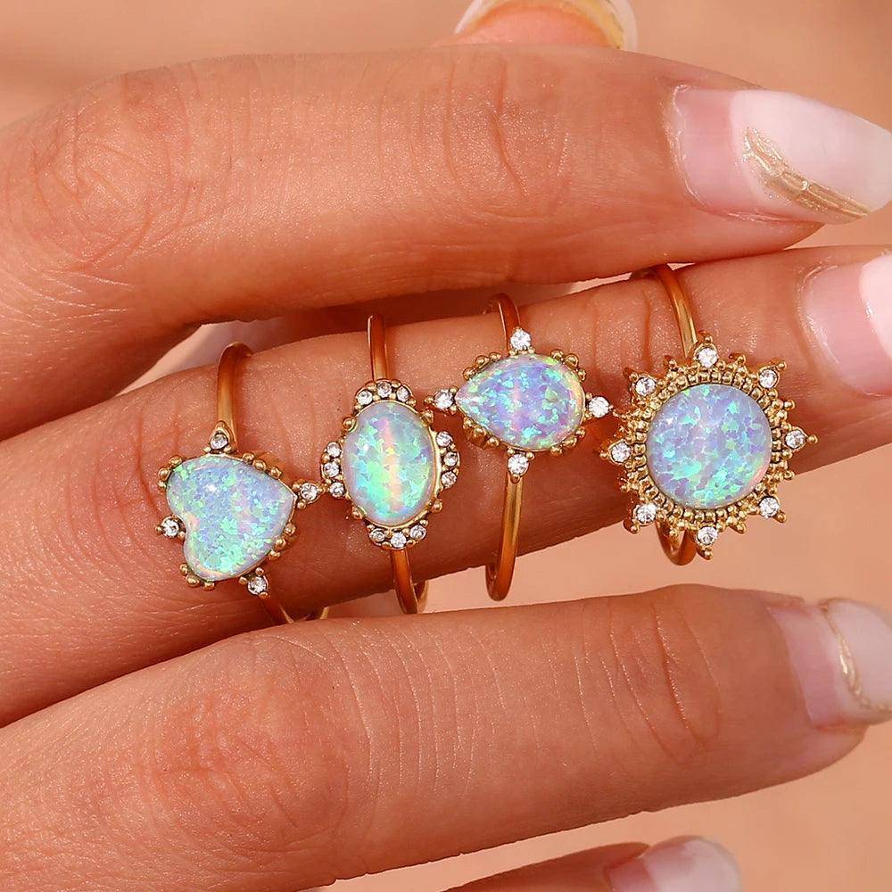 Majestic Opal Stone Stainless Steel Tarnish Free Rings - Tarot Treasures
