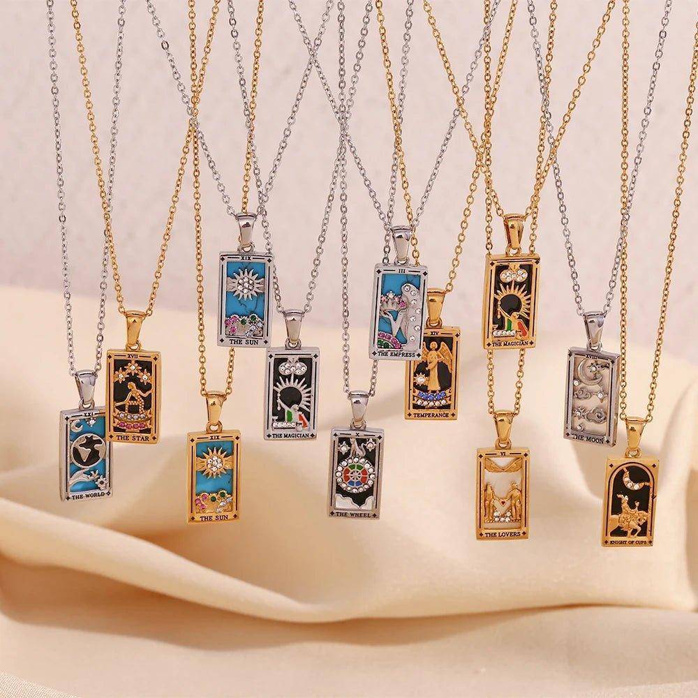 The Moon - 18K Gold Plated Tarot Card Pendant Necklace - Tarot Treasures