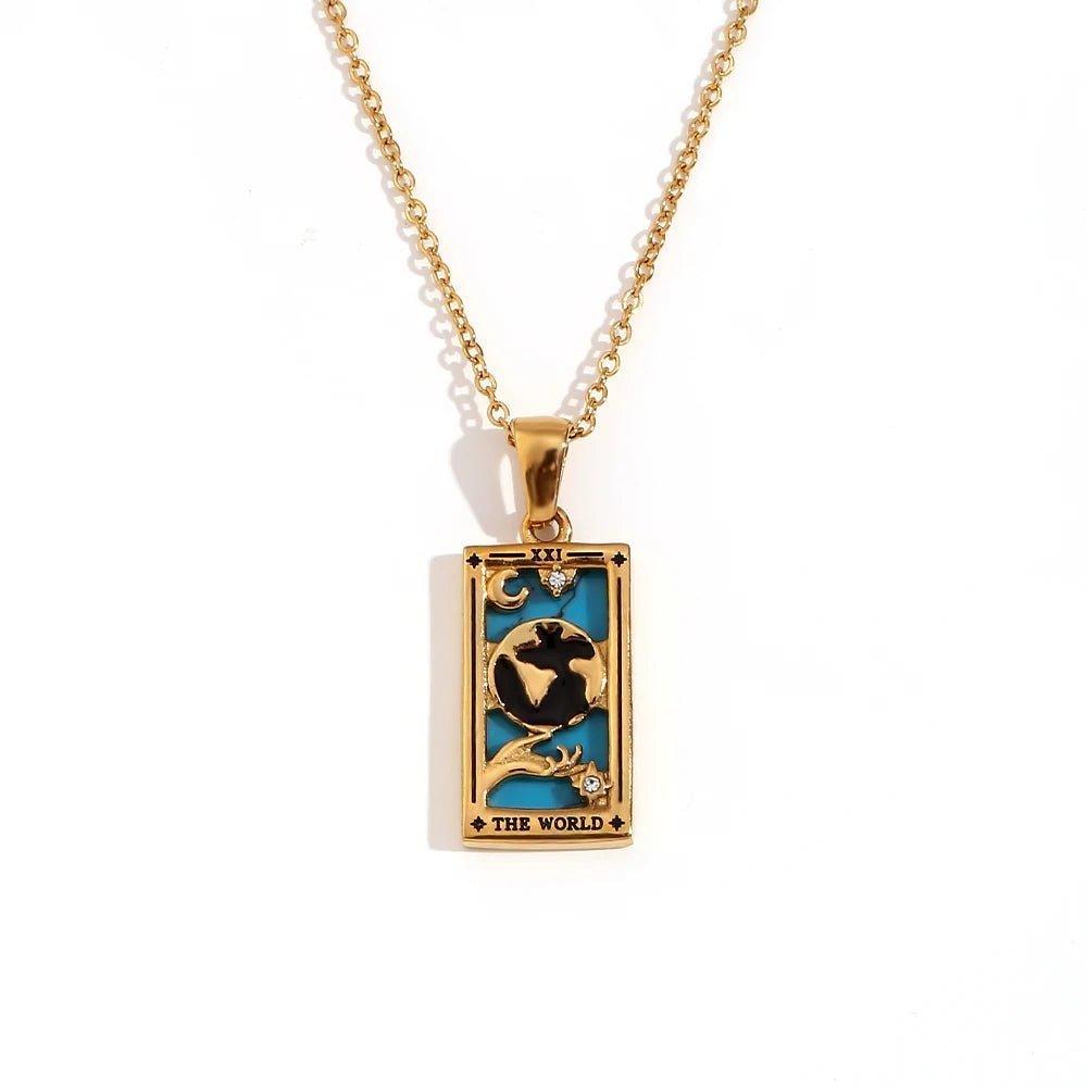 The Moon - 18K Gold Plated Tarot Card Pendant Necklace - Tarot Treasures