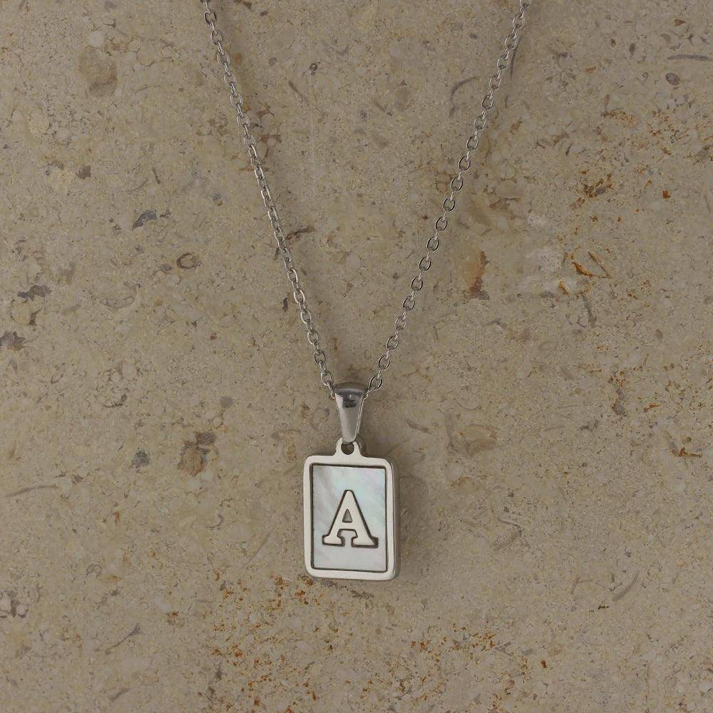 Mother of Pearl Initial Stainless Steel Tarnish Free Necklace - Tarot Treasures