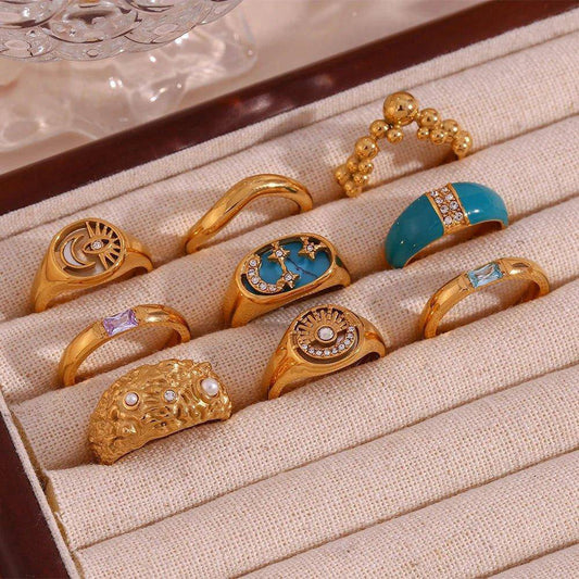 18K Gold Plated Decorative Stainless Steel Tarnish Free Rings - Tarot Treasures