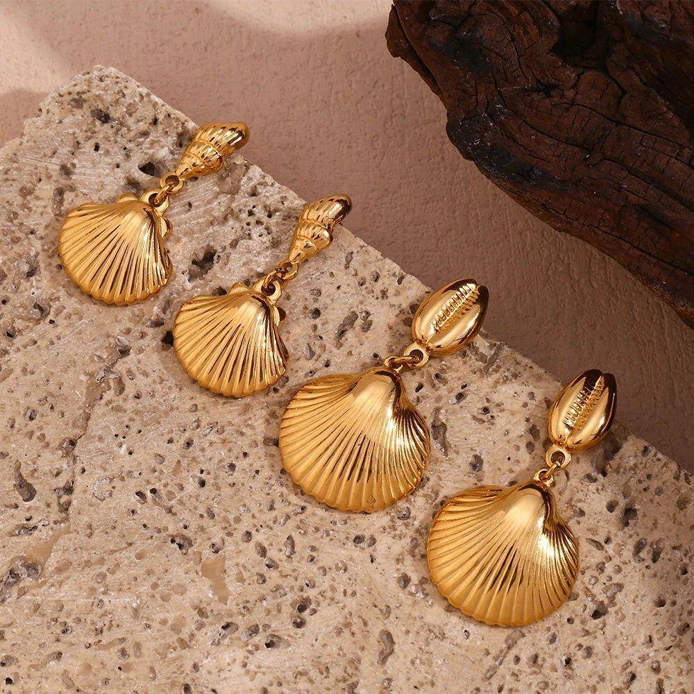 18K Gold Plated Conch Shell Tarnish Free Dangle Earrings - Tarot Treasures