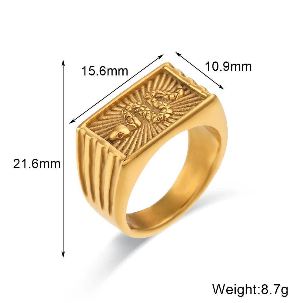 Snake Sunburst Rectangle Stainless Steel Tarnish Free Ring - Tarot Treasures