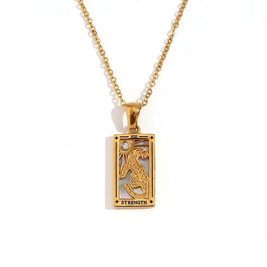 Strength - 18K Gold Plated Tarot Card Pendant Necklace - Tarot Treasures