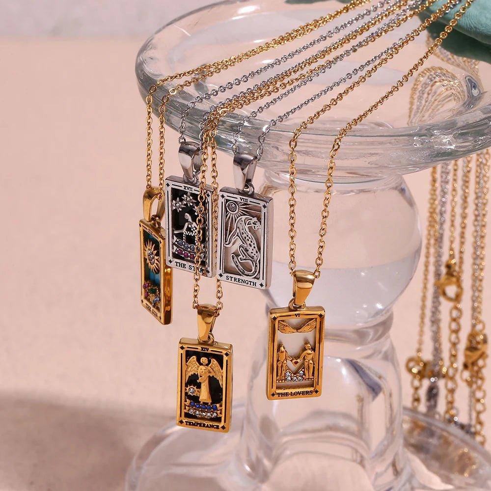 Strength - 18K Gold Plated Tarot Card Pendant Necklace - Tarot Treasures