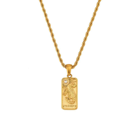 Strength NEW - 18K Gold Plated Tarot Card Pendant Necklace - Tarot Treasures