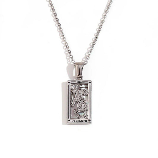 Strength - Silver Tarot Card Pendant Necklace - Tarot Treasures