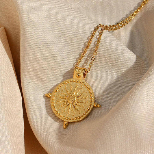 Sun Compass Stainless Steel Tarnish Free Pendant Necklace - Tarot Treasures