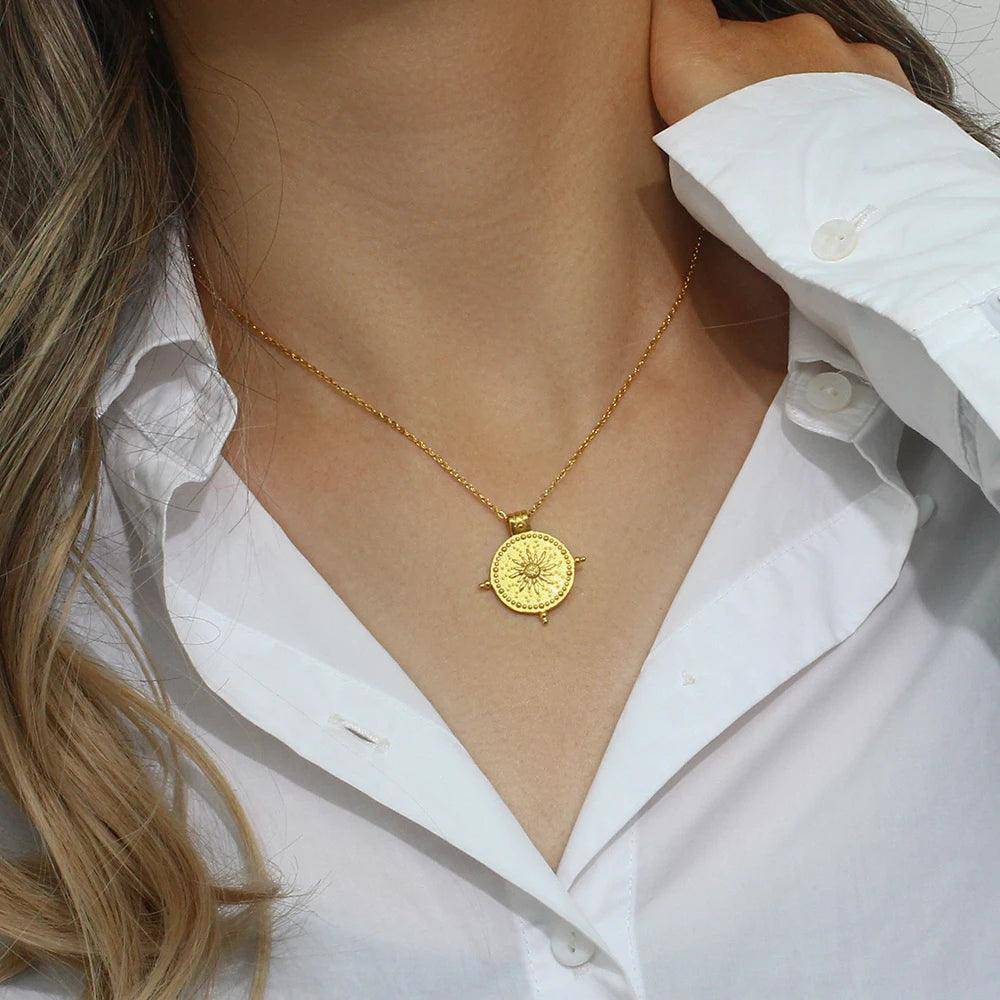 Sun Compass Stainless Steel Tarnish Free Pendant Necklace - Tarot Treasures