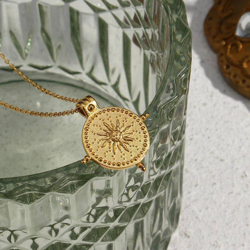 Sun Compass Stainless Steel Tarnish Free Pendant Necklace - Tarot Treasures