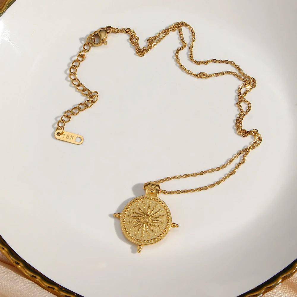 Sun Compass Stainless Steel Tarnish Free Pendant Necklace - Tarot Treasures