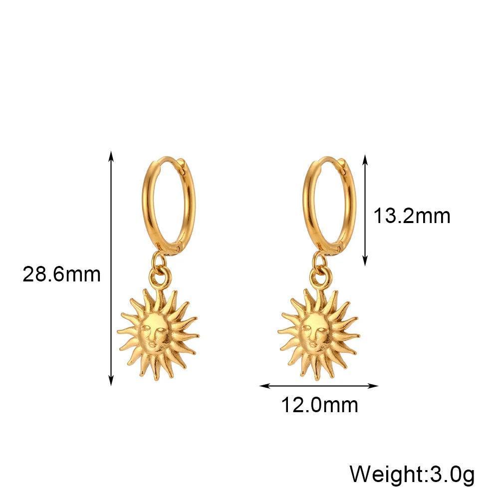 Sun Pendant Stainless Steel Tarnish Free Hoop Earrings - Tarot Treasures