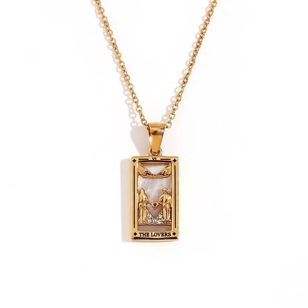 The Moon - 18K Gold Plated Tarot Card Pendant Necklace - Tarot Treasures