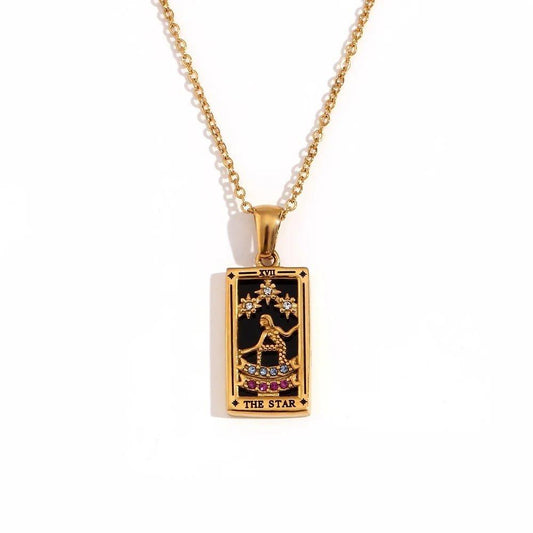 The Star - 18K Gold Plated Tarot Card Pendant Necklace - Tarot Treasures