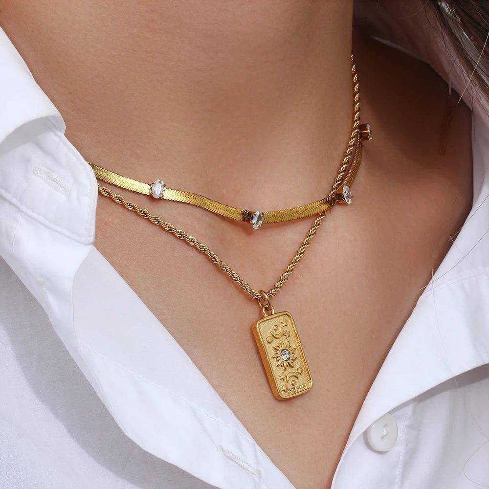 The Stars - 18K Gold Plated Tarot Card Pendant Necklace - Tarot Treasures