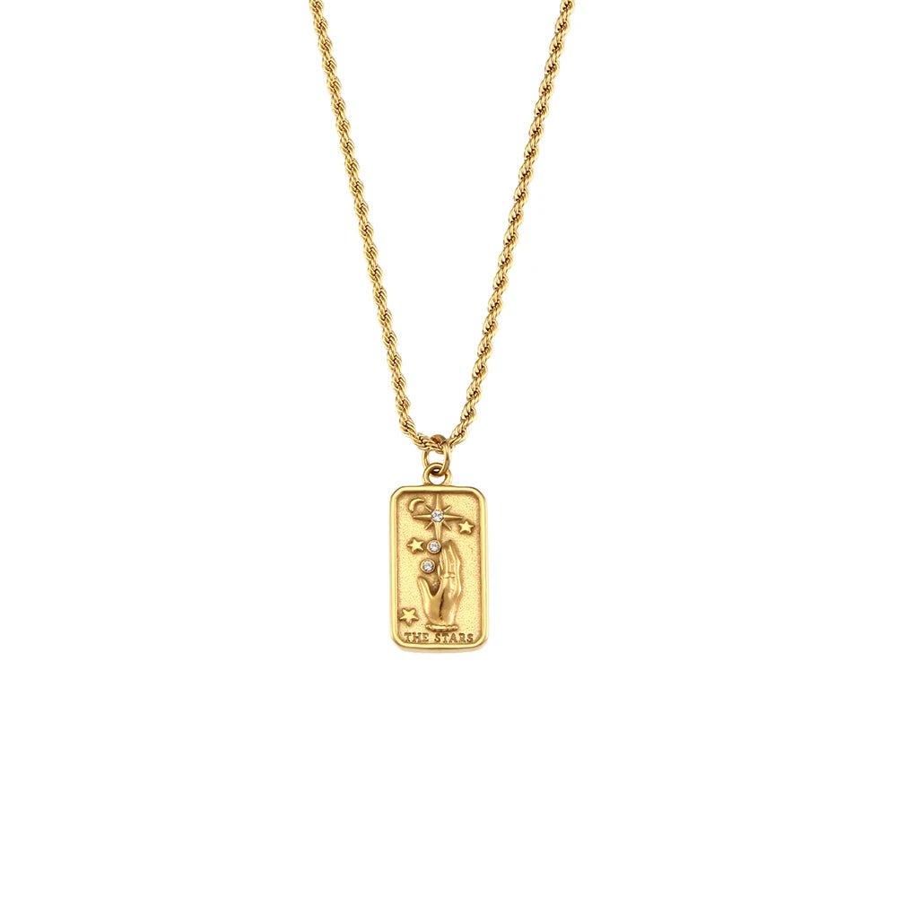 The Stars - 18K Gold Plated Tarot Card Pendant Necklace - Tarot Treasures