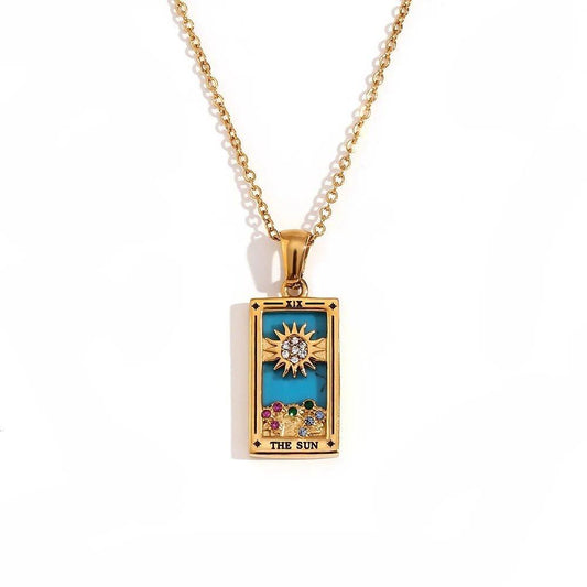 The Sun - 18K Gold Plated Tarot Card Pendant Necklace - Tarot Treasures