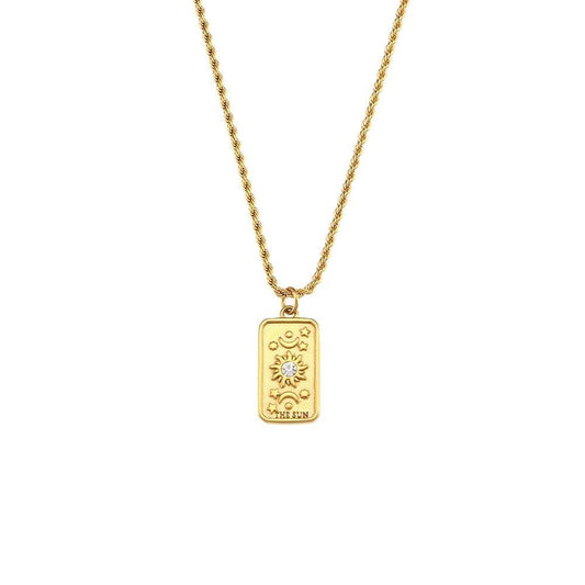 The Sun - 18K Gold Plated Tarot Card Pendant Necklace - Tarot Treasures