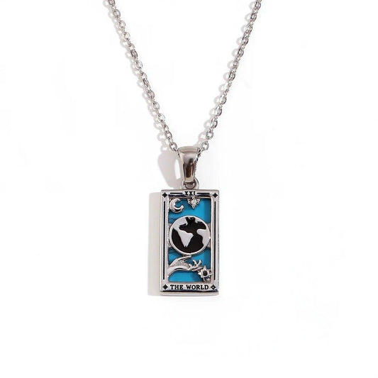 The World - Silver Tarot Card Pendant Necklace - Tarot Treasures