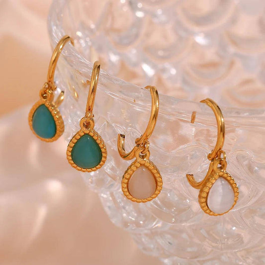 Waterdrop Opal Stone Charm Tarnish Free Hoop Earrings - Tarot Treasures