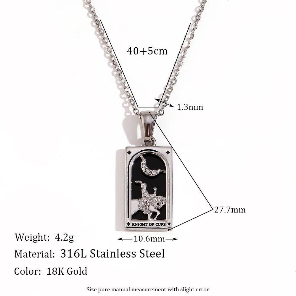 The Knight of Cups - Silver Tarot Card Necklace with Enamel - Tarot Treasures