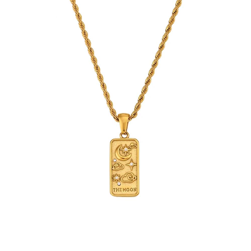 The Moon NEW - 18K Gold Plated Tarot Card Pendant Necklace - Tarot Treasures