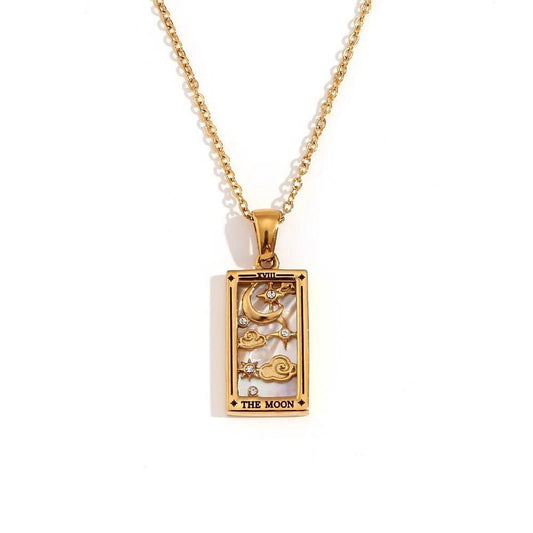 The Moon Tarot Card Necklace | 18K Gold Plated Pendant with Zirconia - Tarot Treasures
