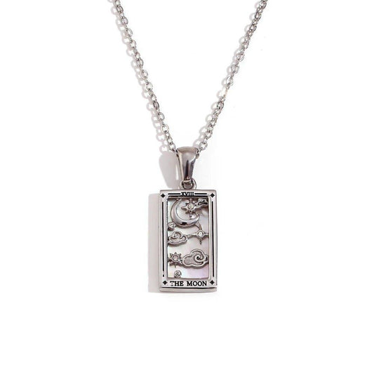 The Moon Tarot Card Necklace | Silver Pendant with Enamel & Zirconia - Tarot Treasures