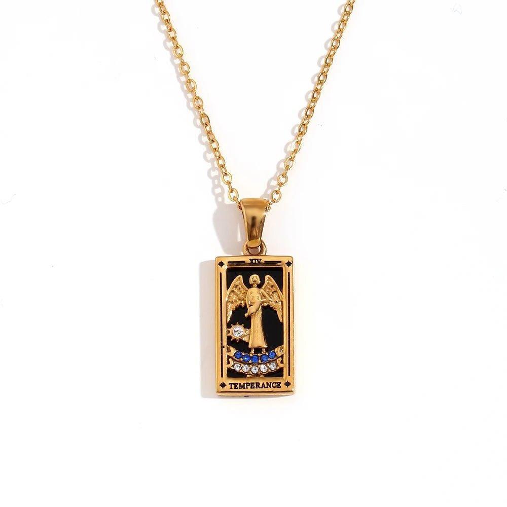 18k Gold Plated Tarot Card Stainless Steel Tarnish Free Pendant Necklaces - Tarot Treasures