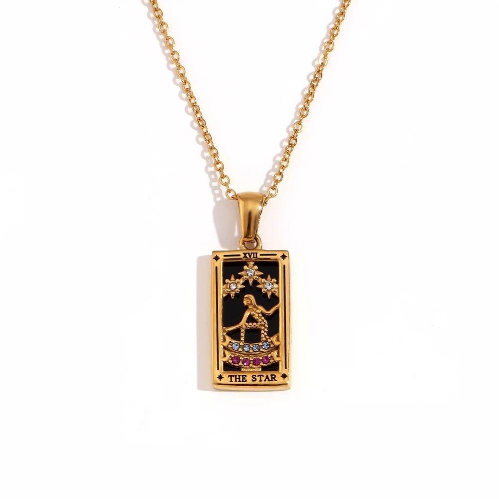 18k Gold Plated Tarot Card Stainless Steel Tarnish Free Pendant Necklaces - Tarot Treasures