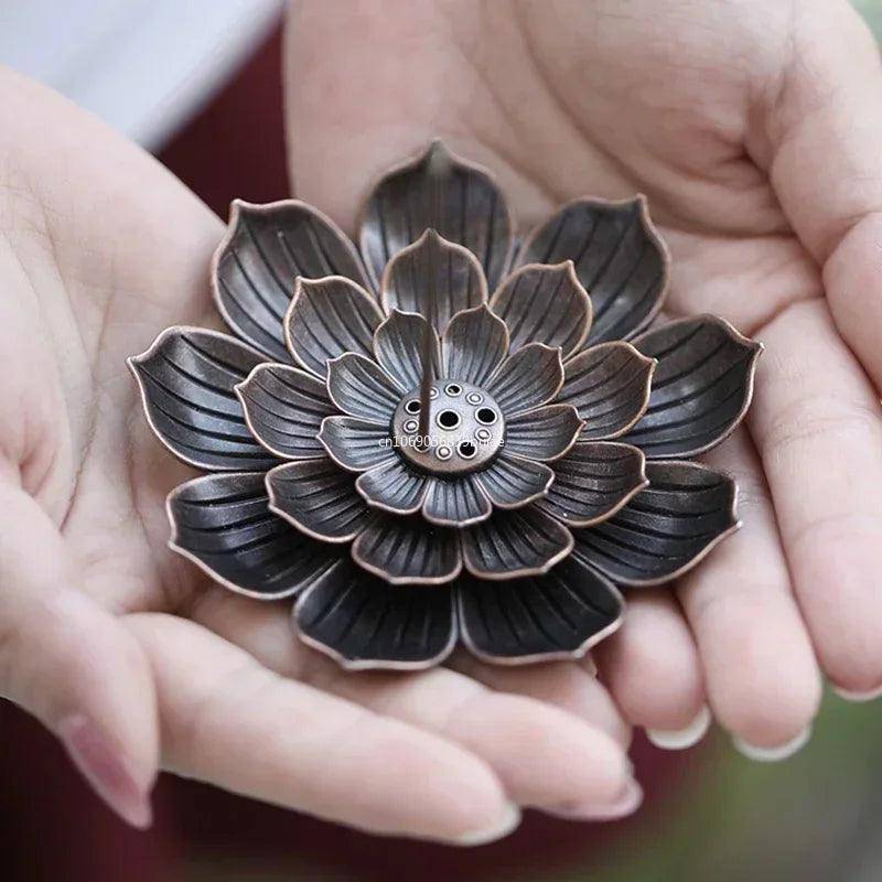 Alloy Lotus Flower Incense Holder and Burner - Tarot Treasures