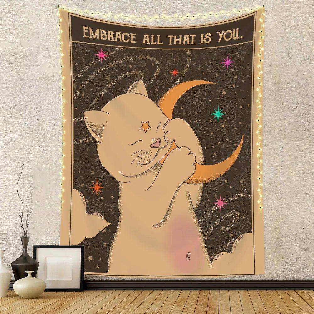 Enchanting Sun Moon Cat Tapestries One Size 75x58CM - Tarot Treasures