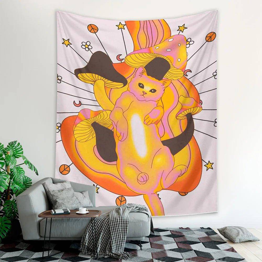 Enchanting Sun Moon Cat Tapestries One Size 75x58CM - Tarot Treasures