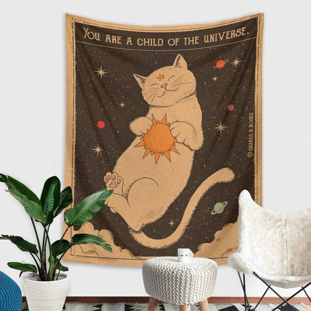 Enchanting Sun Moon Cat Tapestries One Size 75x58CM - Tarot Treasures