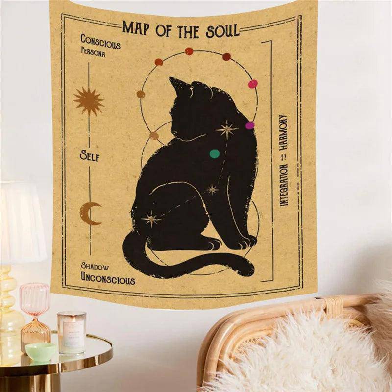 Enchanting Sun Moon Cat Tapestries One Size 75x58CM - Tarot Treasures